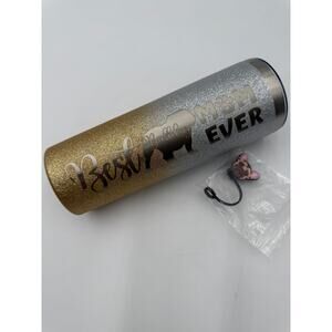 20 oz Skinny Tumbler Stainless Travel Mug "Best Bulldog Mom Ever" Heart glitter